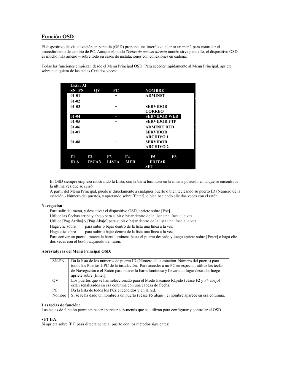 Función osd | Tripp Lite KVM B005-008 User Manual | Page 25 / 45