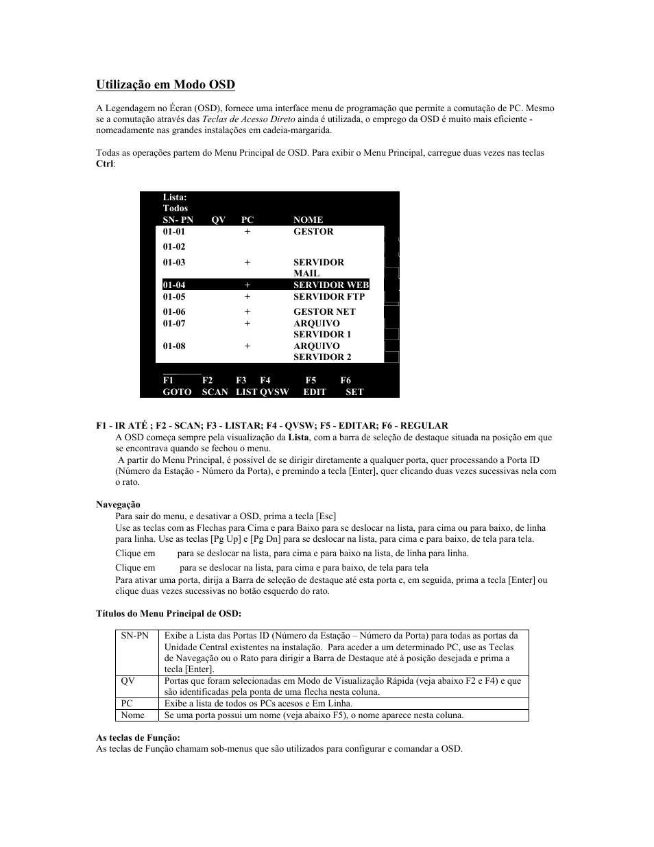 Utilização em modo osd | Tripp Lite KVM B005-008 User Manual | Page 39 / 45