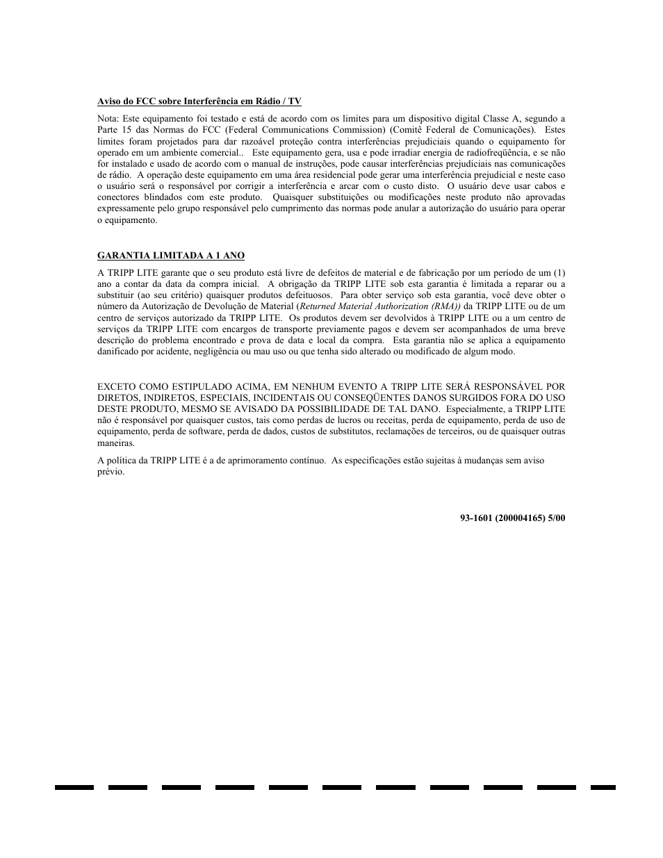 Aviso do fcc sobre interferência em rádio / tv | Tripp Lite KVM B005-008 User Manual | Page 45 / 45