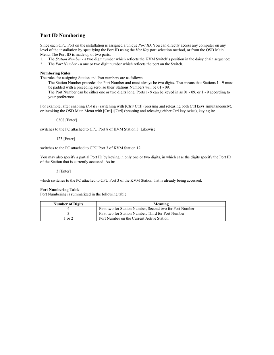 Port id numbering, Number of digits, Meaning | Tripp Lite KVM B005-008 User Manual | Page 9 / 45