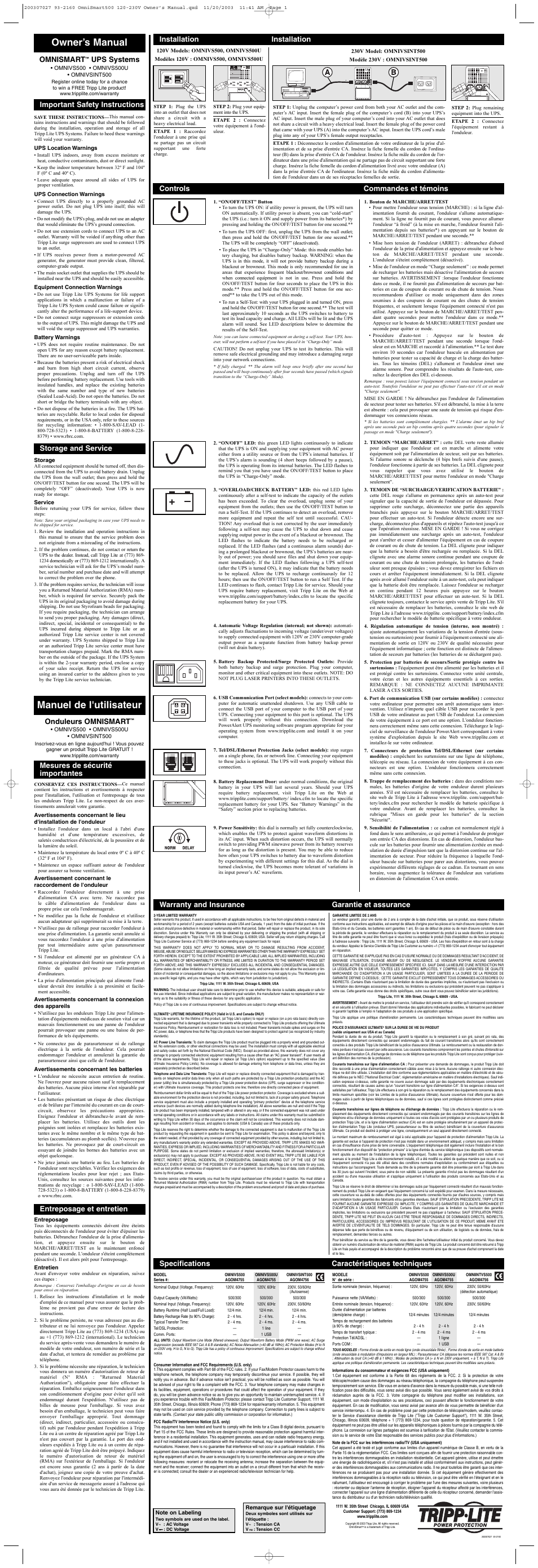 Tripp Lite OMNISINT500 User Manual | 2 pages