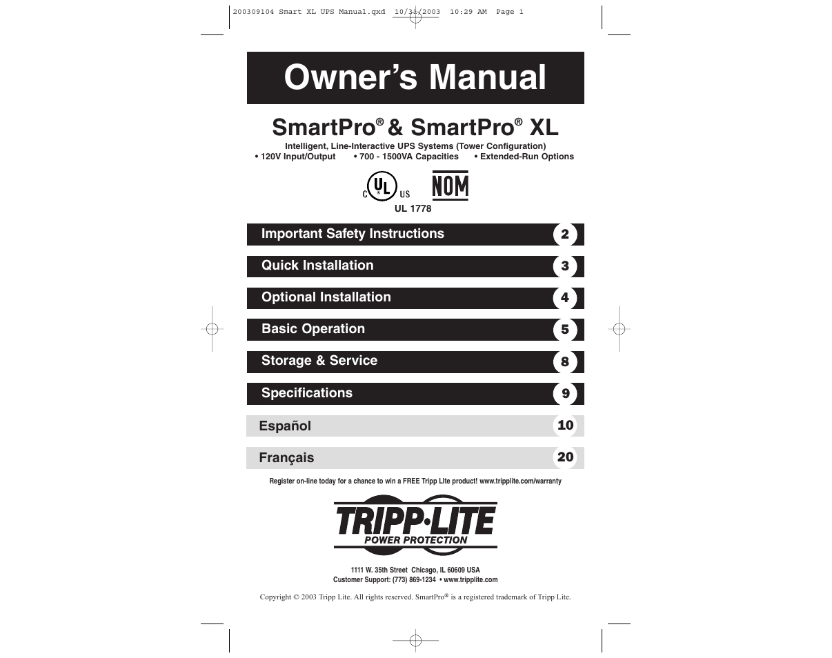 Tripp Lite UL1778 User Manual | 6 pages