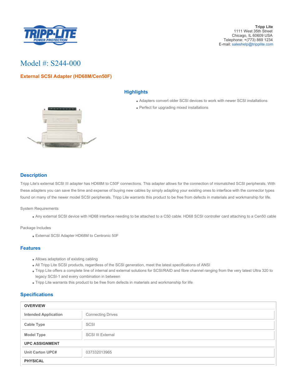 Tripp Lite S244-000 User Manual | 2 pages