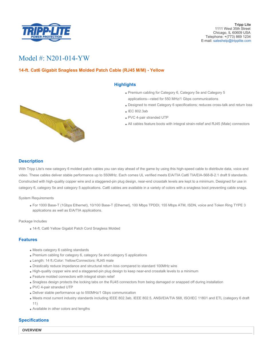 Tripp Lite N201-014-YW User Manual | 3 pages