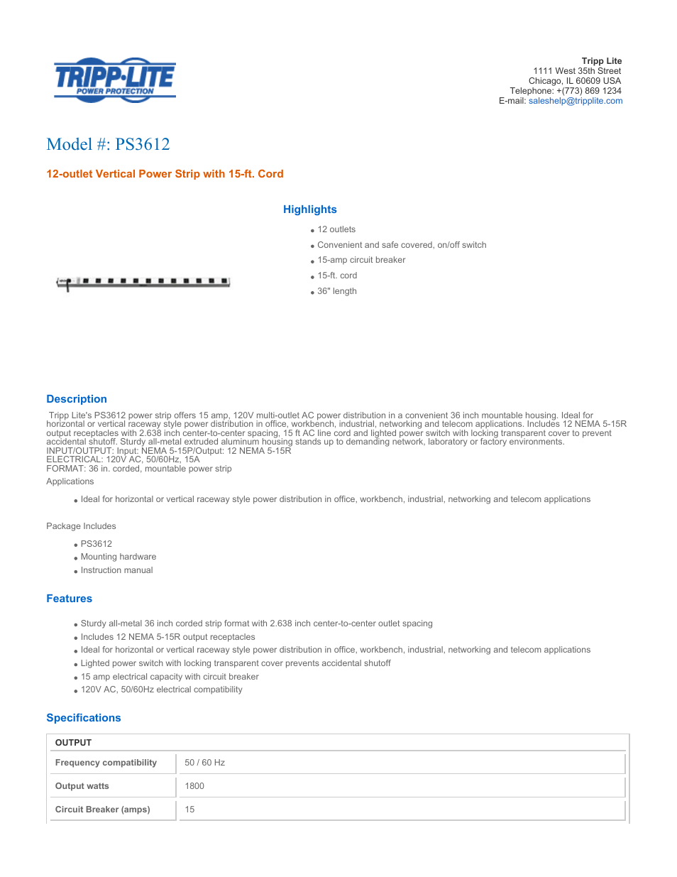 Tripp Lite PS3612 User Manual | 3 pages