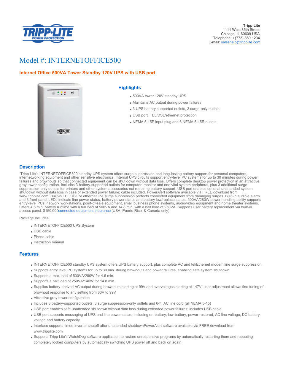 Tripp Lite 500 User Manual | 5 pages