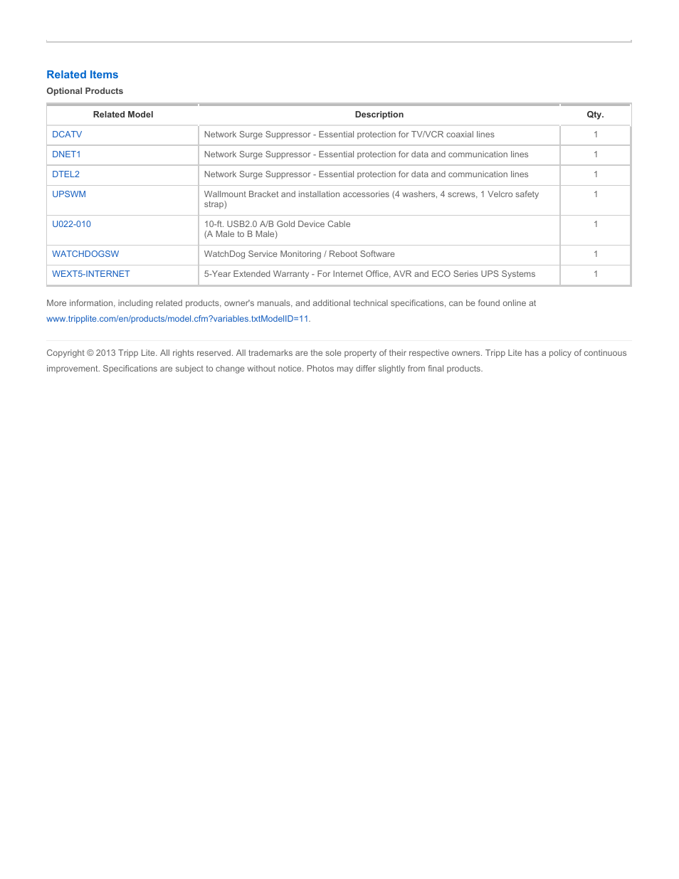Tripp Lite 500 User Manual | Page 5 / 5