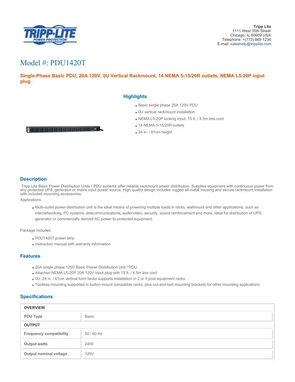 Tripp Lite PDU1420T User Manual | 3 pages