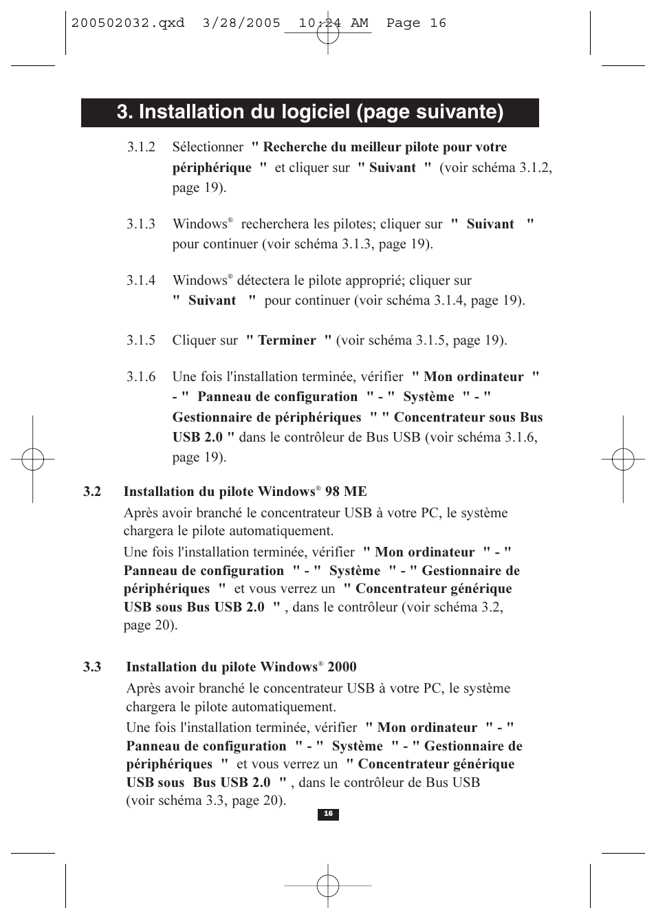 Installation du logiciel (page suivante) | Tripp Lite U225-004-R User Manual | Page 16 / 20