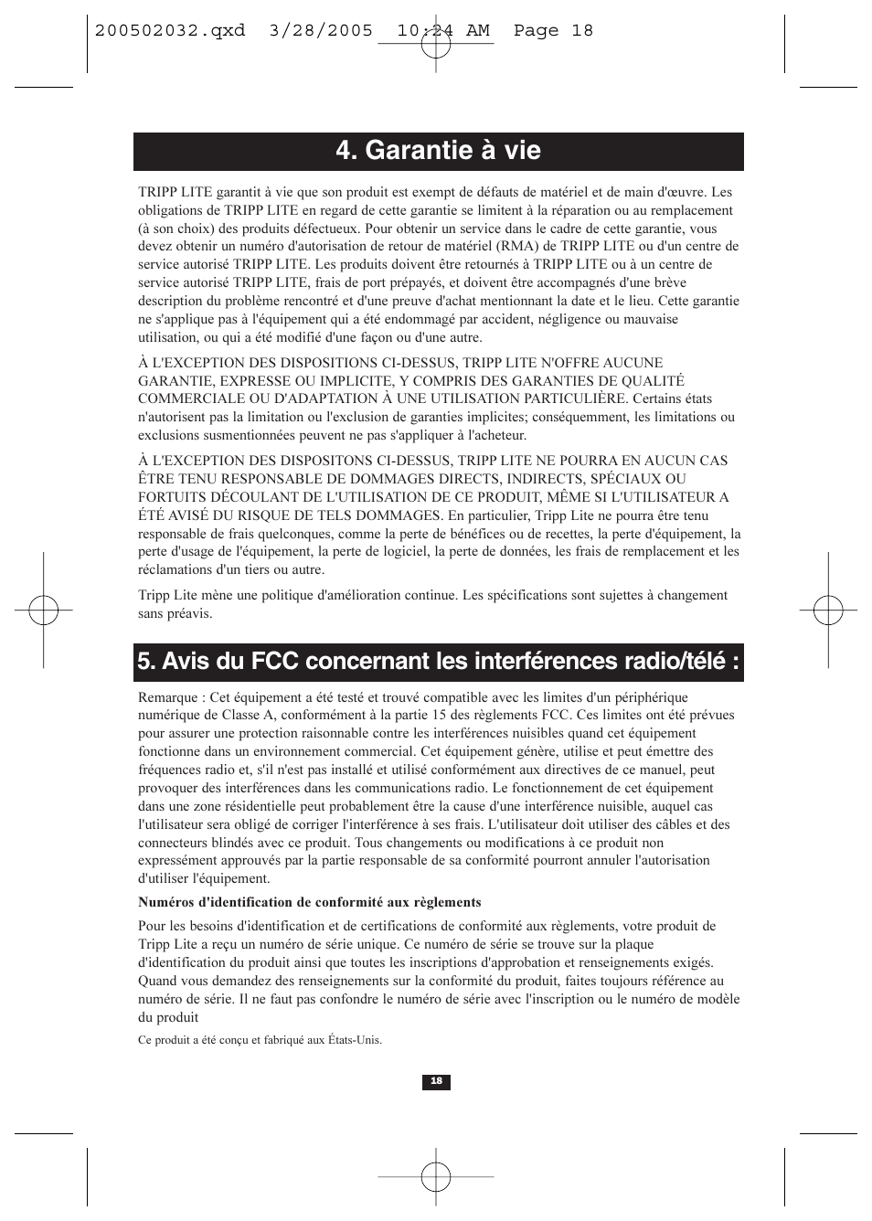 Garantie à vie | Tripp Lite U225-004-R User Manual | Page 18 / 20