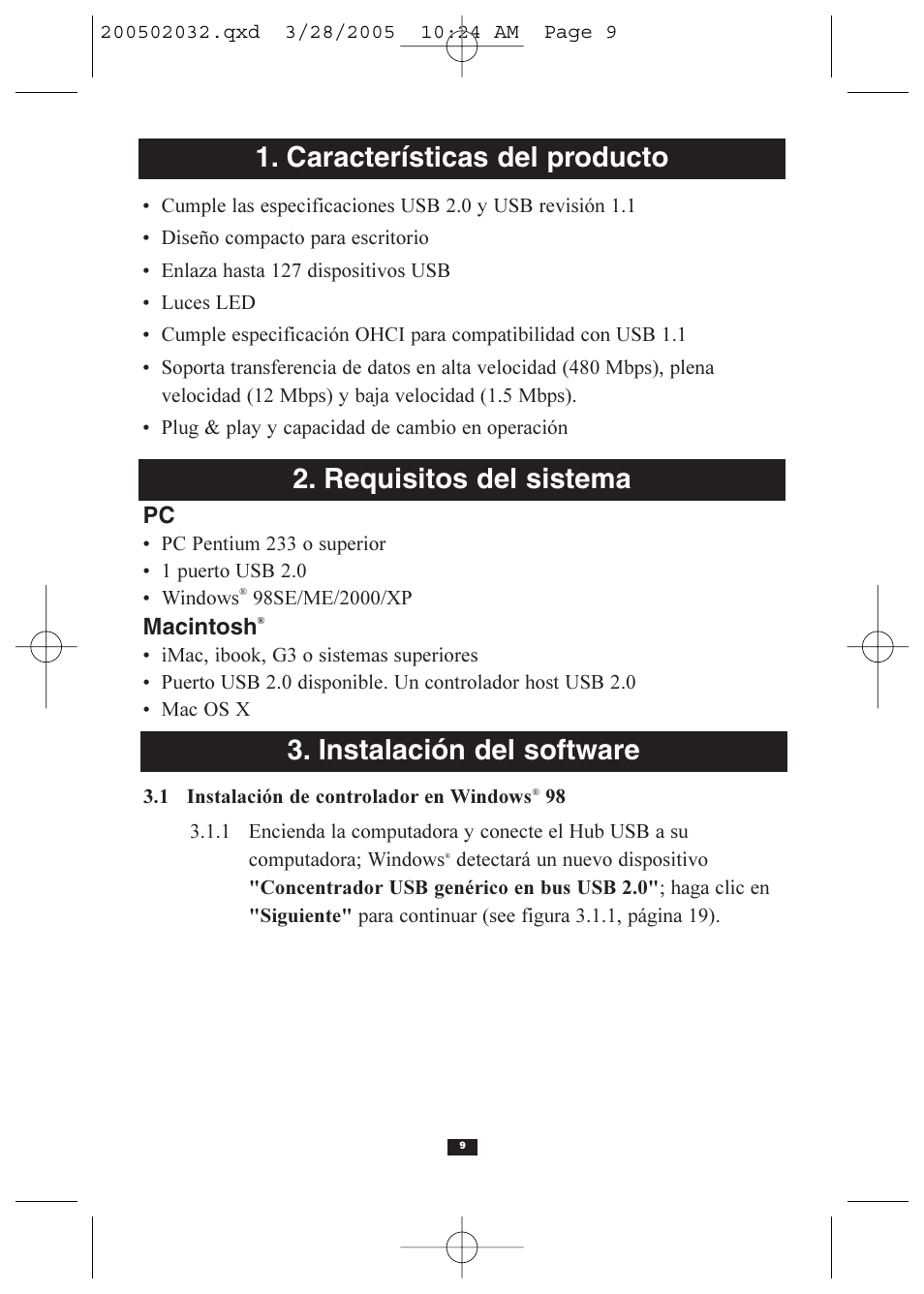 Características del producto, Requisitos del sistema, Instalación del software | Tripp Lite U225-004-R User Manual | Page 9 / 20
