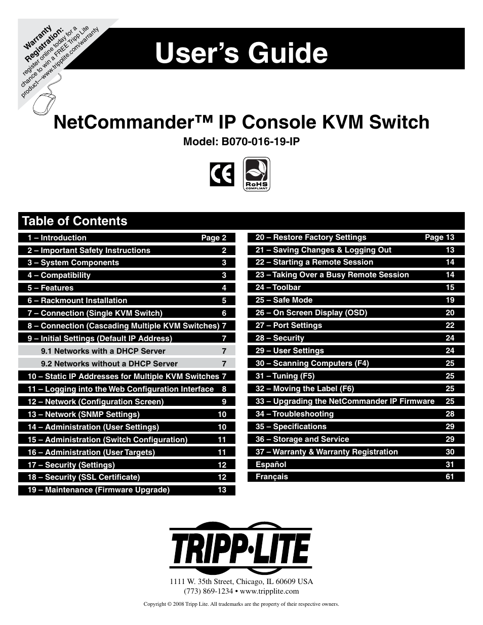 Tripp Lite NetCommander B070-016-19-IP User Manual | 30 pages
