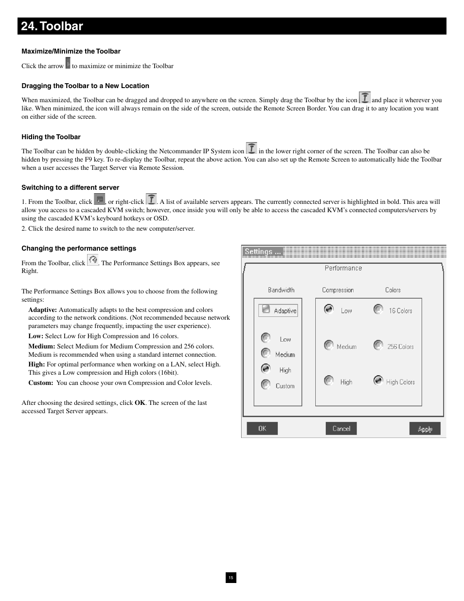 Toolbar | Tripp Lite NetCommander B070-016-19-IP User Manual | Page 15 / 30