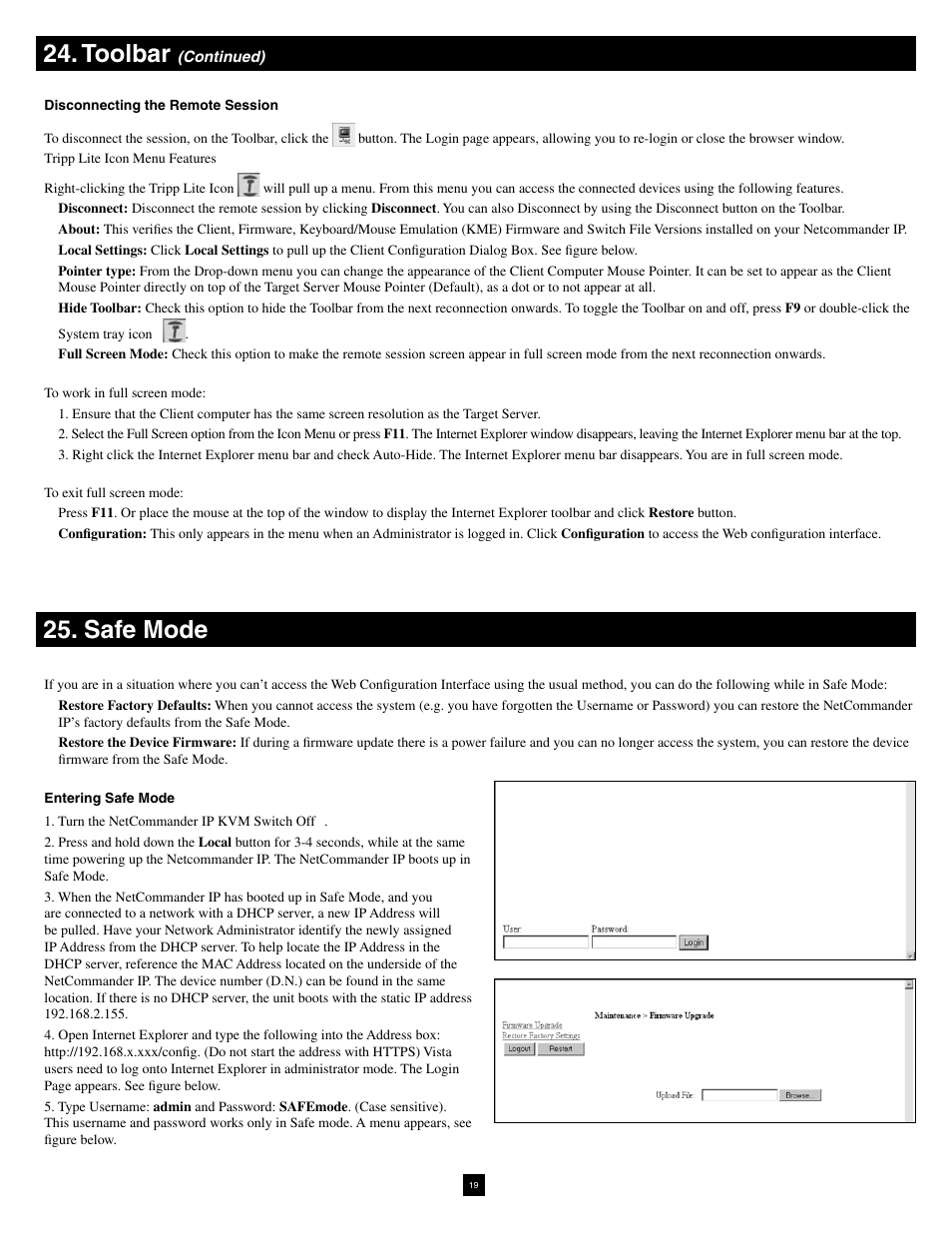 Toolbar, Safe mode | Tripp Lite NetCommander B070-016-19-IP User Manual | Page 19 / 30