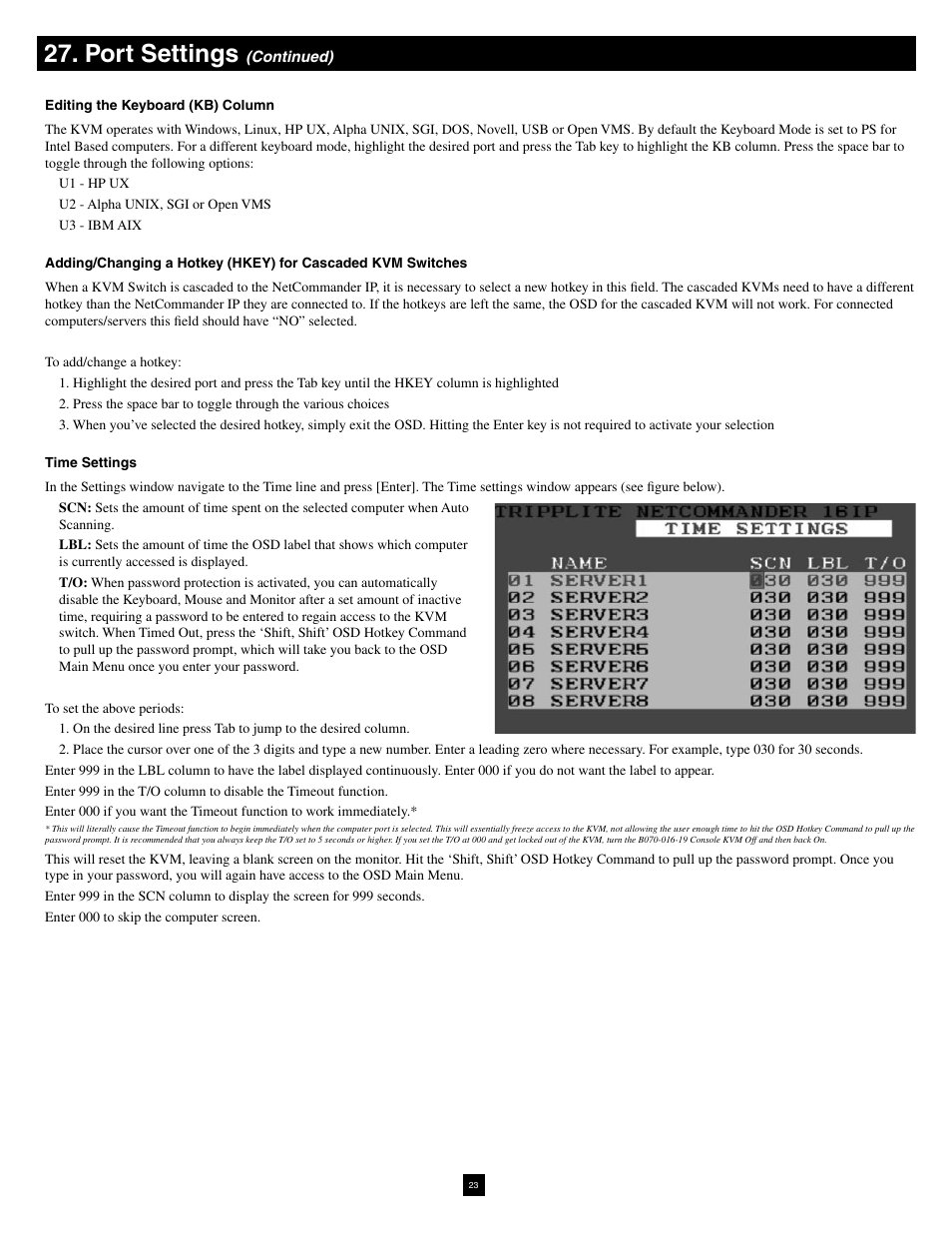 Port settings | Tripp Lite NetCommander B070-016-19-IP User Manual | Page 23 / 30