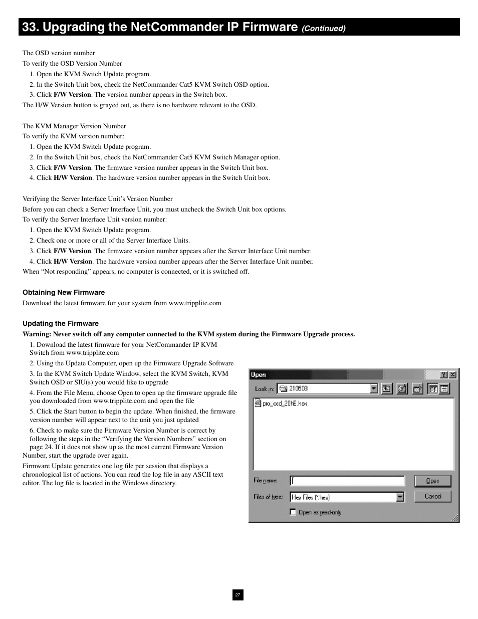 Upgrading the netcommander ip firmware | Tripp Lite NetCommander B070-016-19-IP User Manual | Page 27 / 30