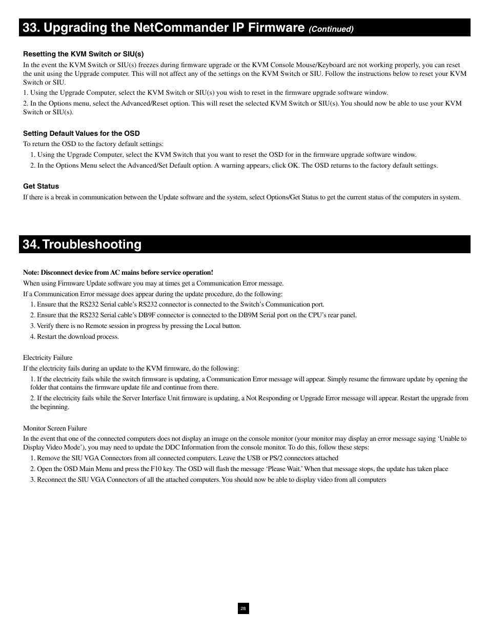 Upgrading the netcommander ip firmware, Troubleshooting | Tripp Lite NetCommander B070-016-19-IP User Manual | Page 28 / 30