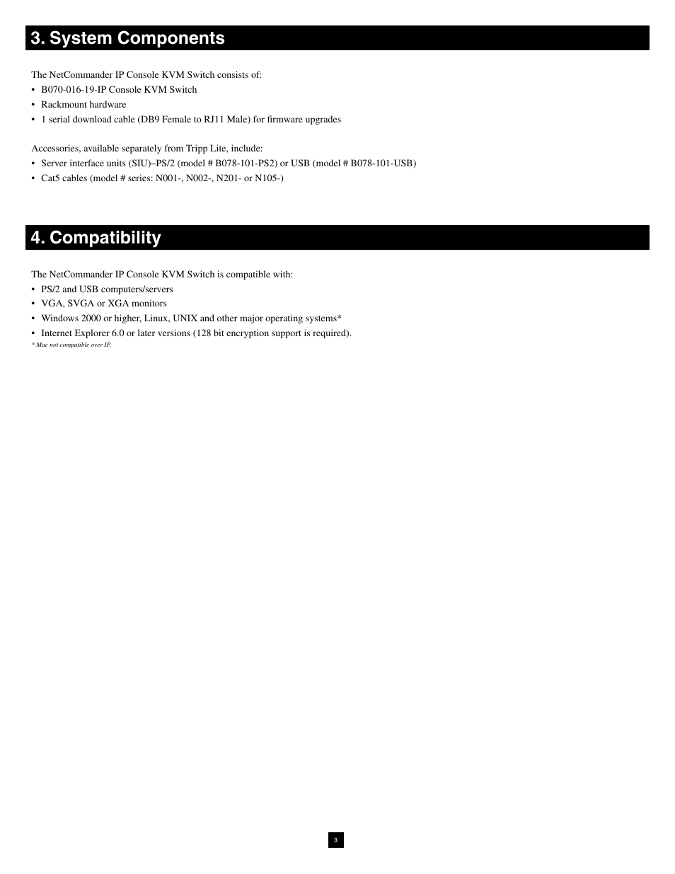 System components, Compatibility | Tripp Lite NetCommander B070-016-19-IP User Manual | Page 3 / 30