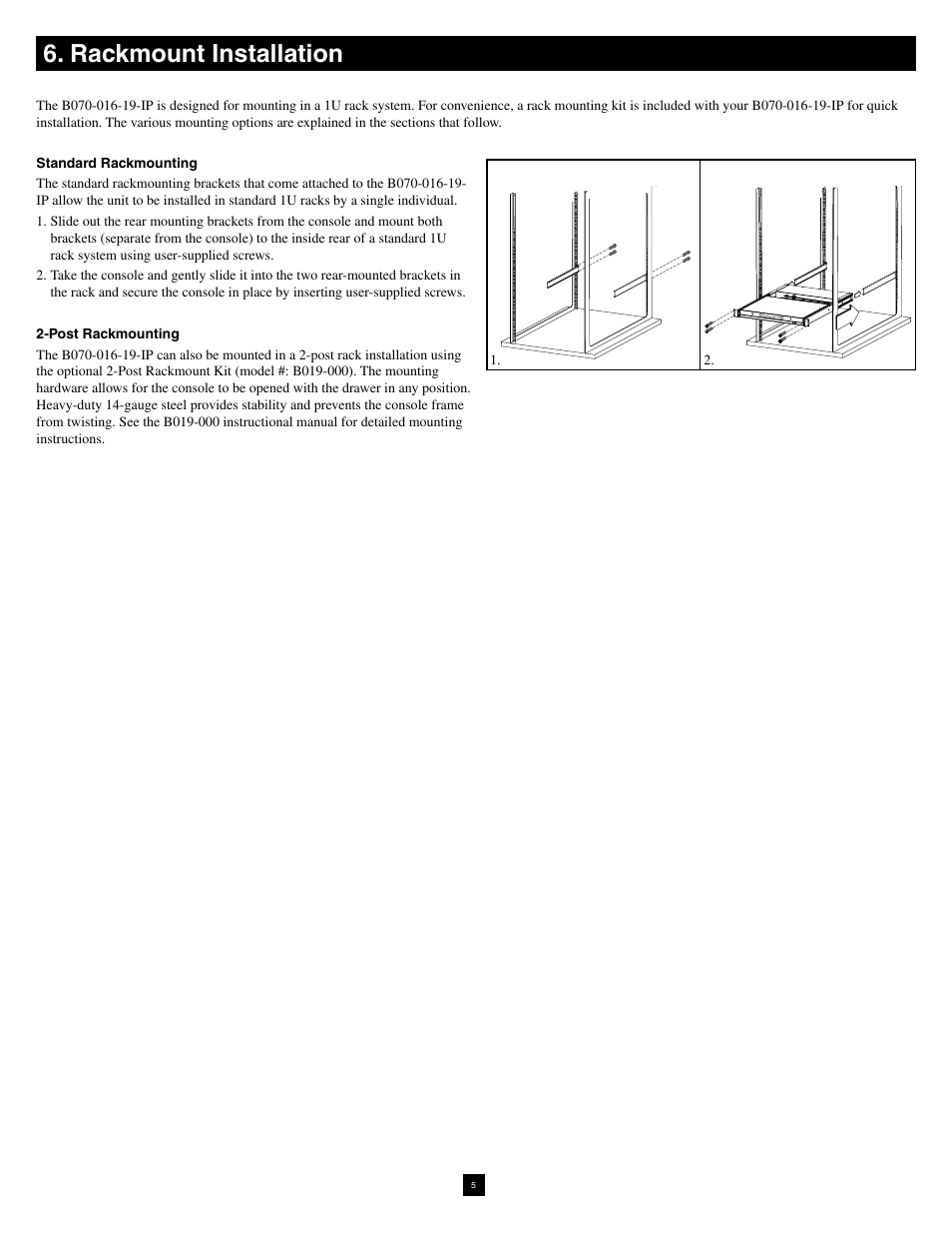Rackmount installation | Tripp Lite NetCommander B070-016-19-IP User Manual | Page 5 / 30