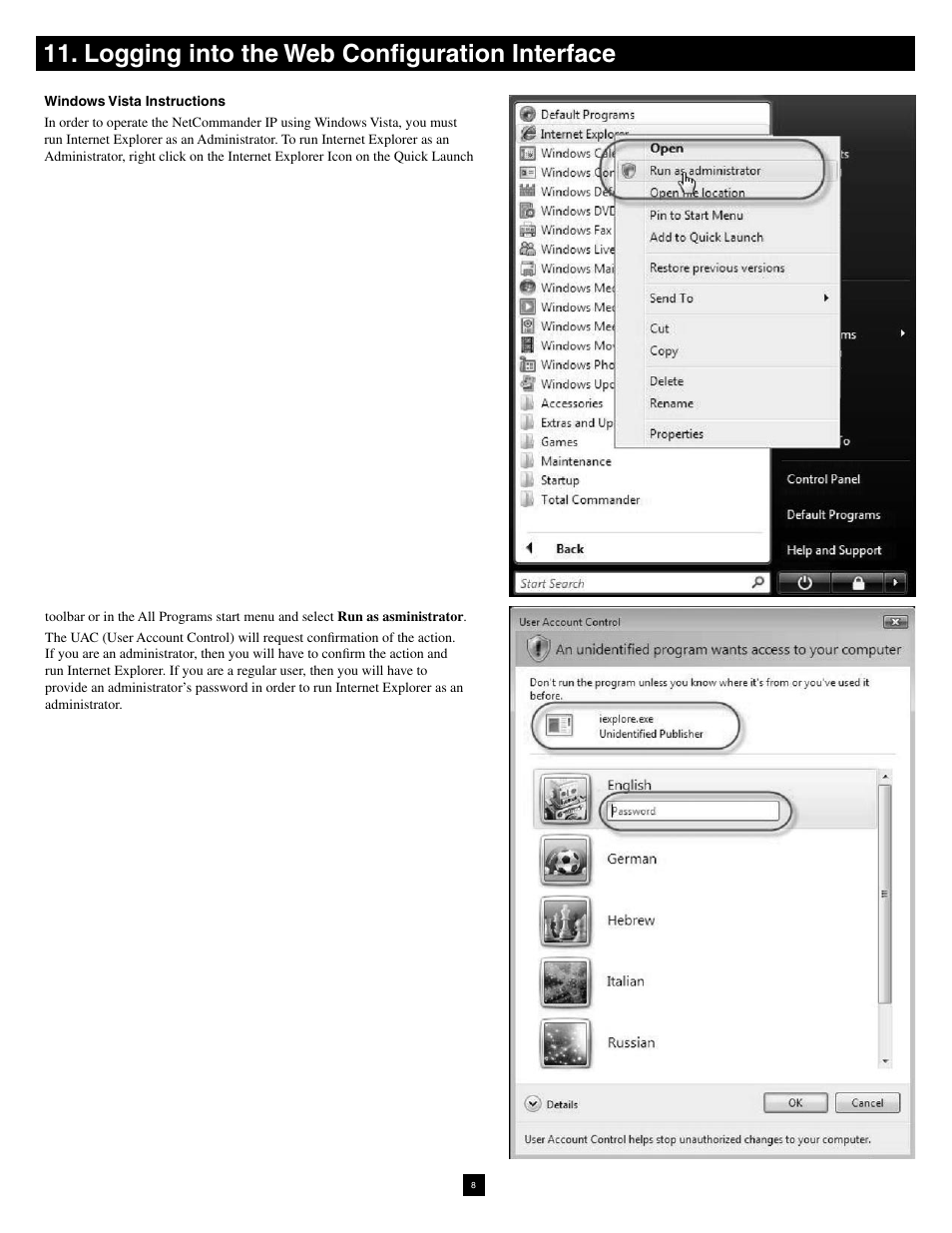Logging into the web configuration interface | Tripp Lite NetCommander B070-016-19-IP User Manual | Page 8 / 30