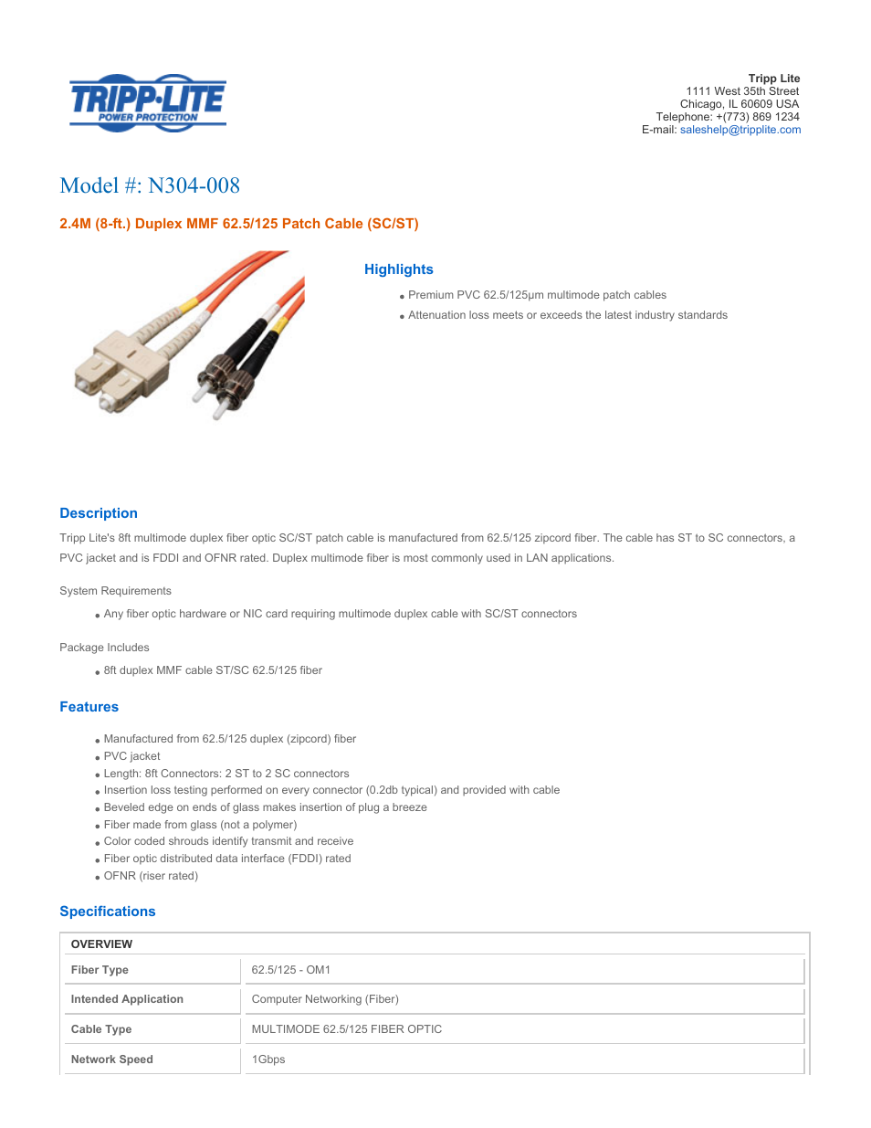 Tripp Lite N304-008 User Manual | 2 pages