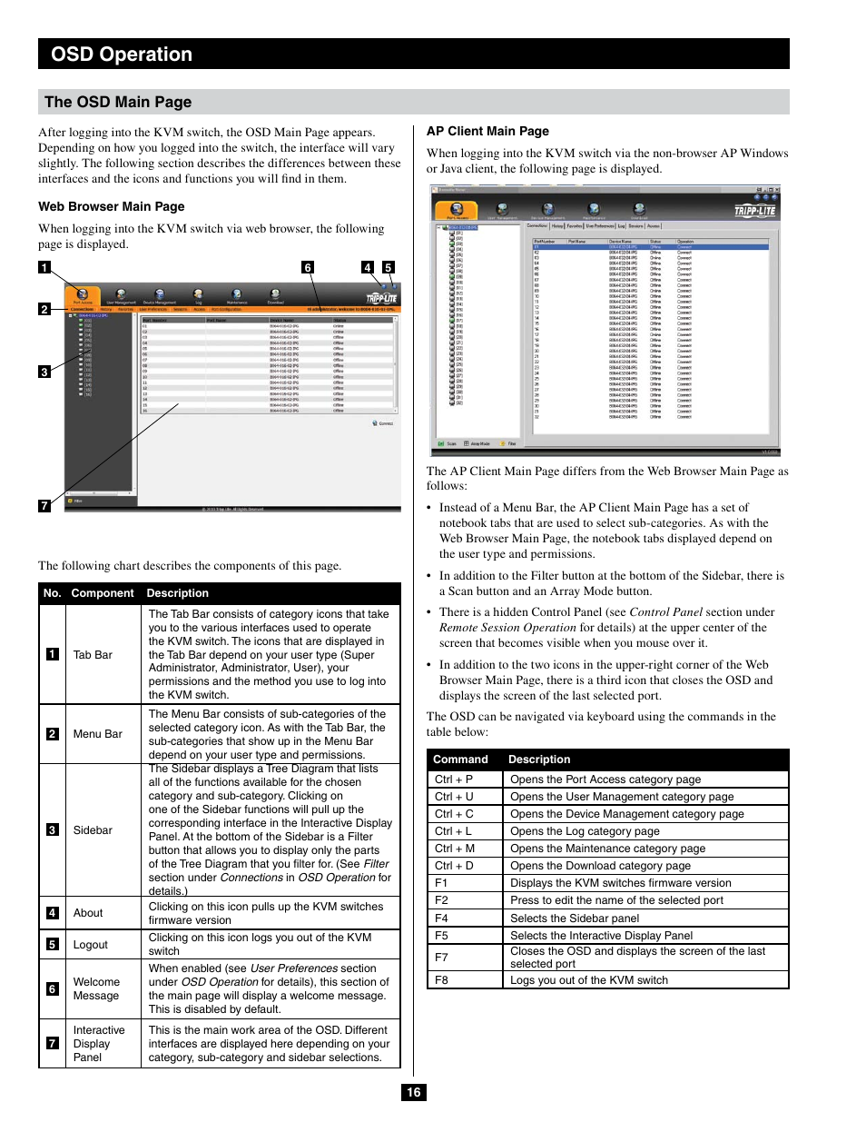 Osd operation, The osd main page | Tripp Lite B064-032-04-IPG User Manual | Page 16 / 81