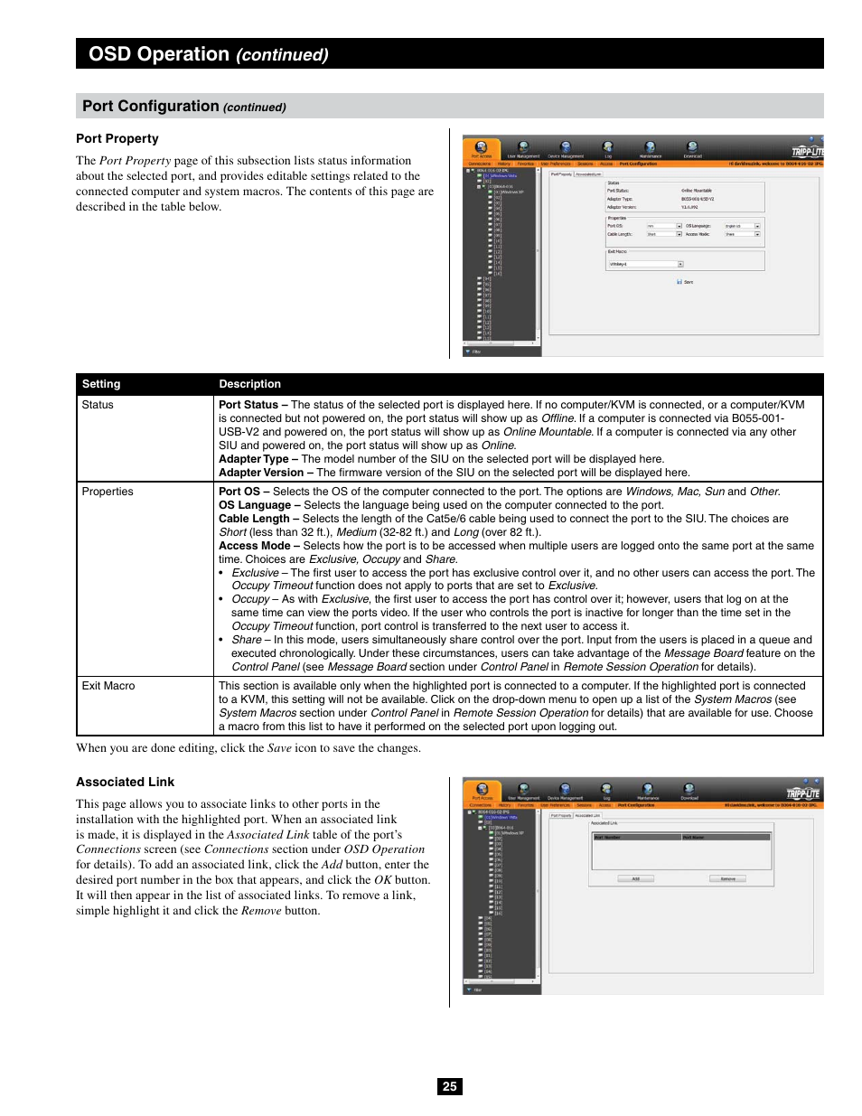 Osd operation, Continued), Port configuration | Tripp Lite B064-032-04-IPG User Manual | Page 25 / 81