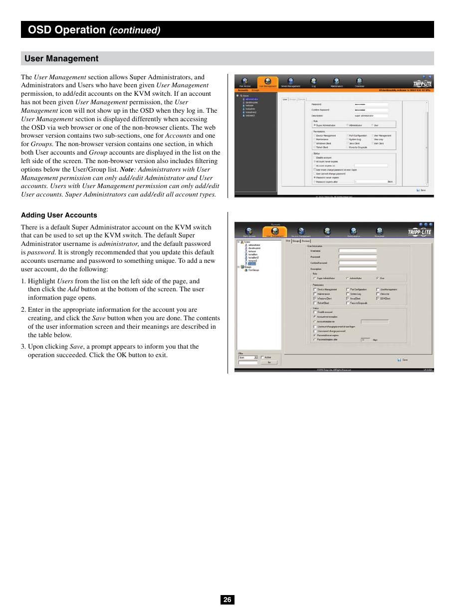 Osd operation | Tripp Lite B064-032-04-IPG User Manual | Page 26 / 81