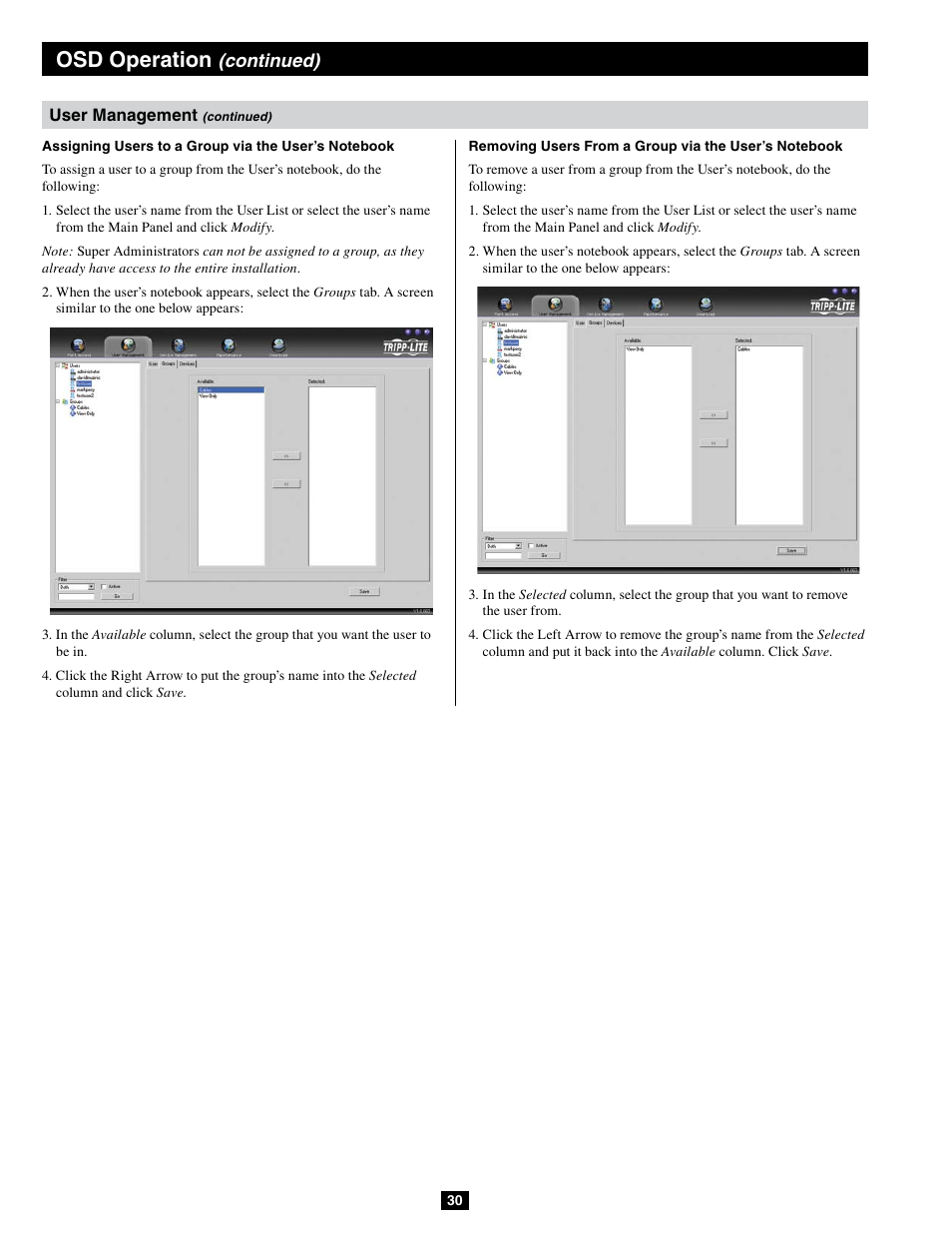 Osd operation, Continued) | Tripp Lite B064-032-04-IPG User Manual | Page 30 / 81