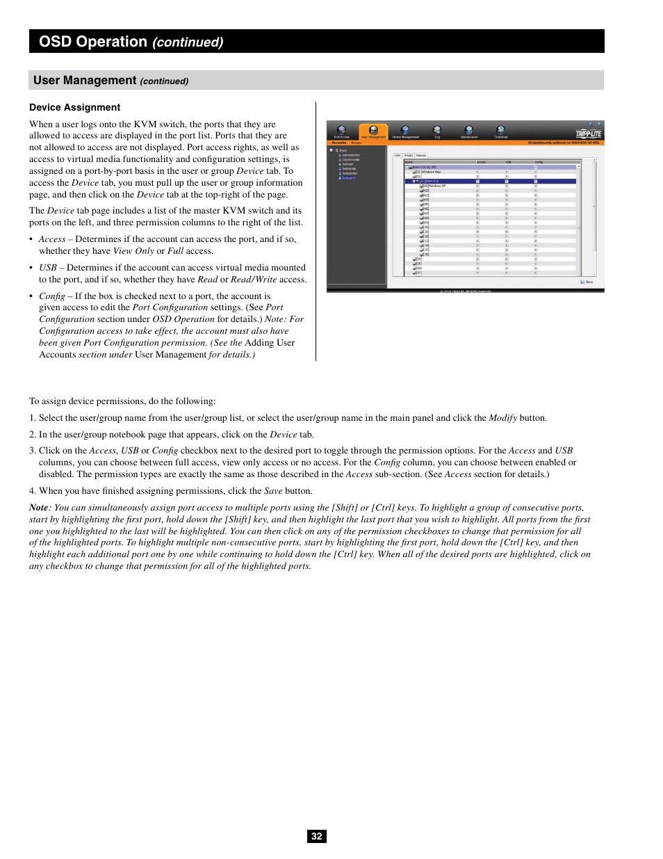 Osd operation, Continued) | Tripp Lite B064-032-04-IPG User Manual | Page 32 / 81