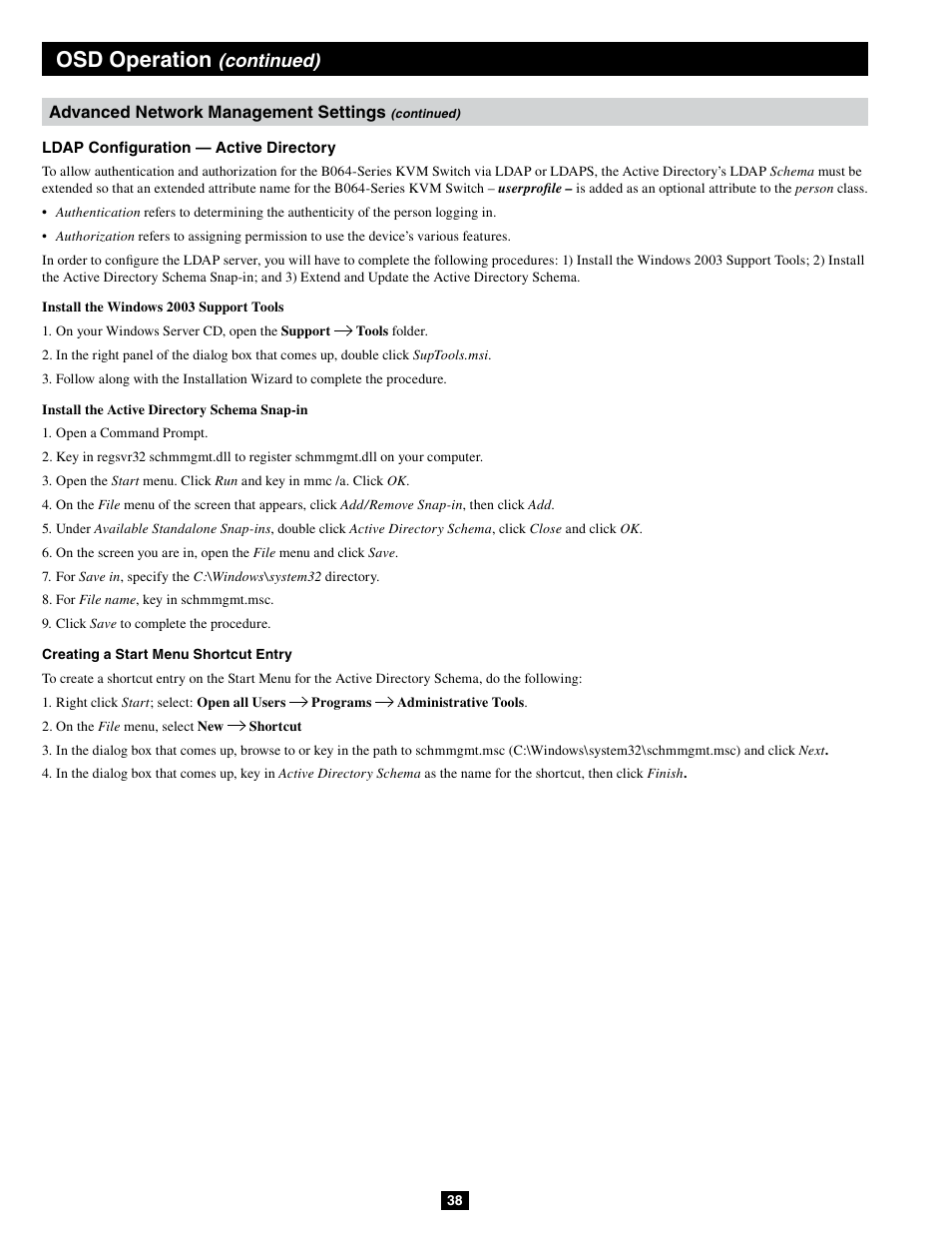 Osd operation, Continued) | Tripp Lite B064-032-04-IPG User Manual | Page 38 / 81