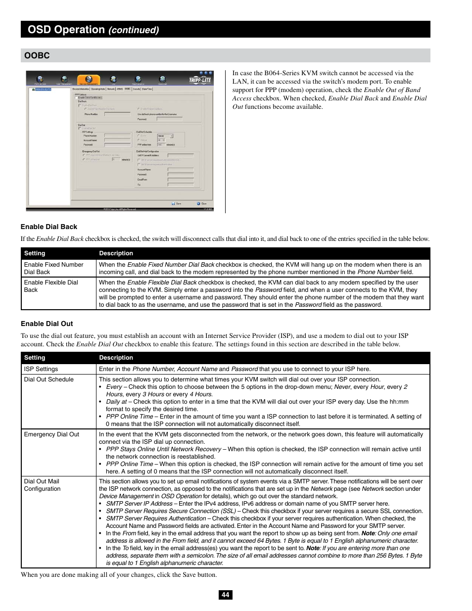 Osd operation, Continued), Oobc | Tripp Lite B064-032-04-IPG User Manual | Page 44 / 81