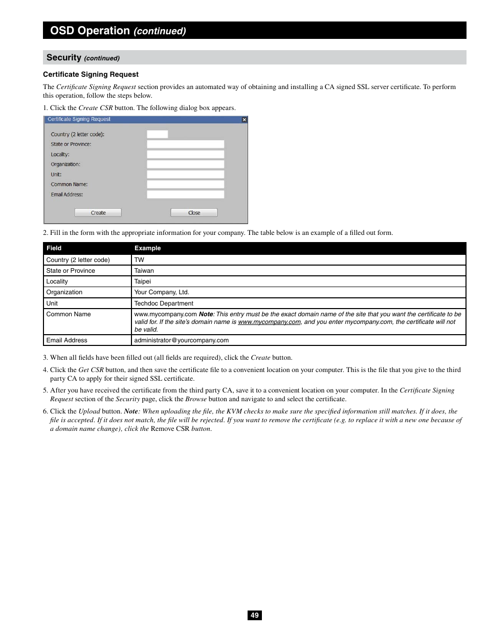 Osd operation, Continued), Security | Tripp Lite B064-032-04-IPG User Manual | Page 49 / 81