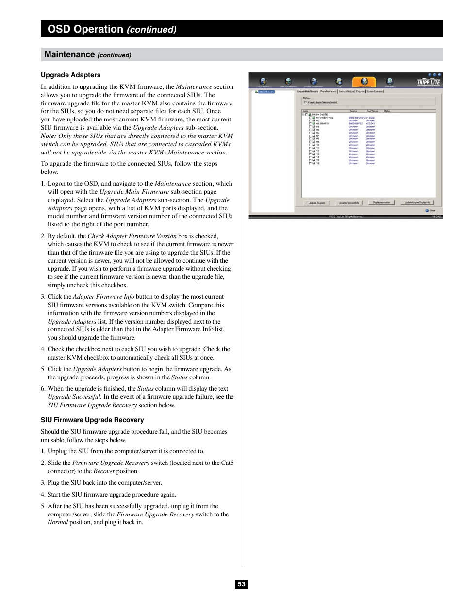 Osd operation, Continued) | Tripp Lite B064-032-04-IPG User Manual | Page 53 / 81