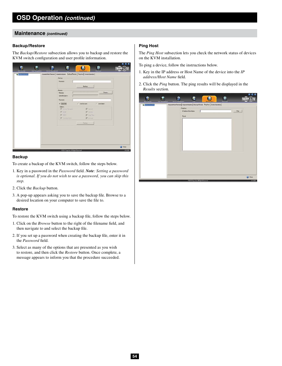 Osd operation, Continued) | Tripp Lite B064-032-04-IPG User Manual | Page 54 / 81