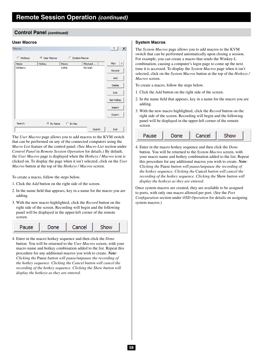Remote session operation, Continued) | Tripp Lite B064-032-04-IPG User Manual | Page 58 / 81