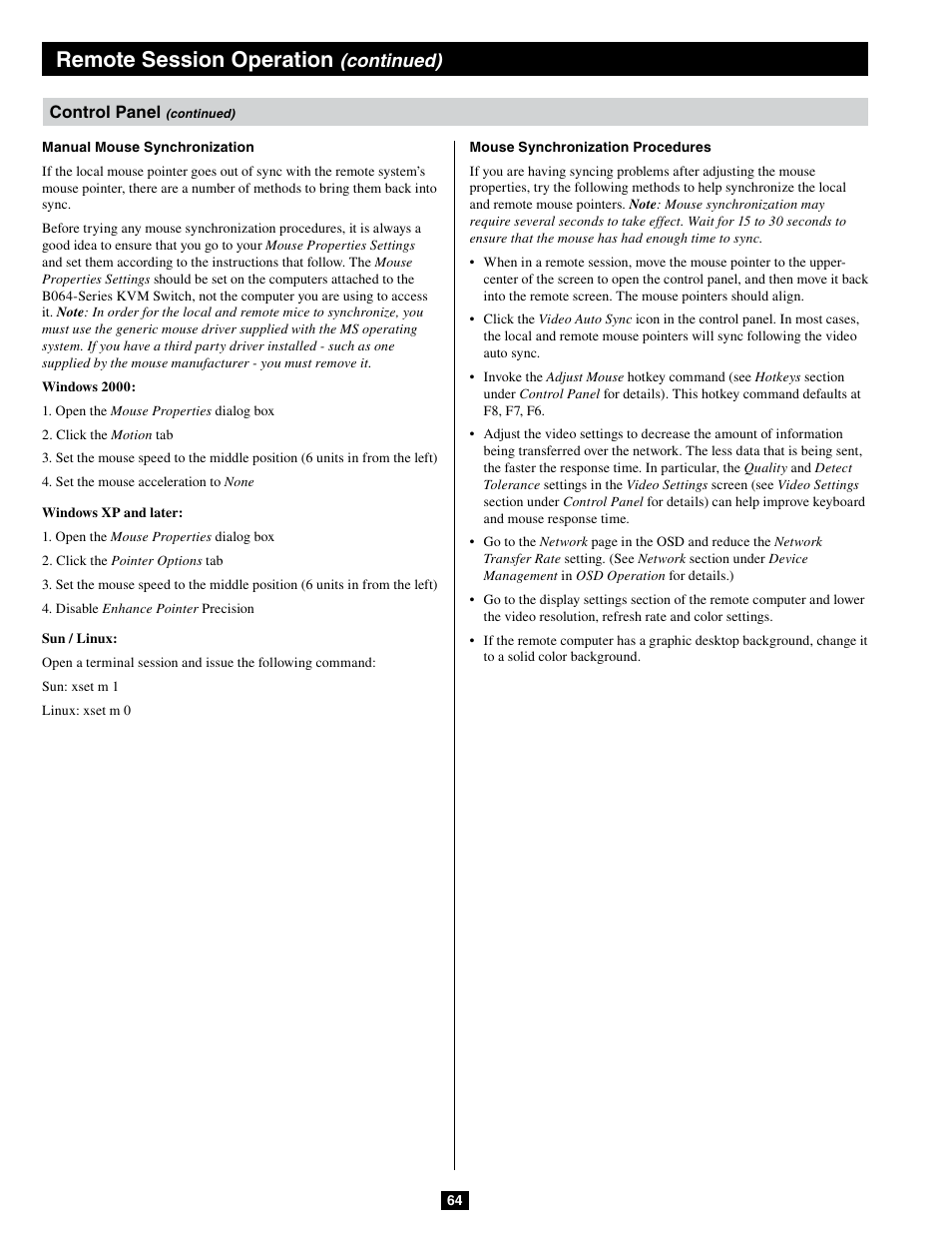Remote session operation, Continued) | Tripp Lite B064-032-04-IPG User Manual | Page 64 / 81
