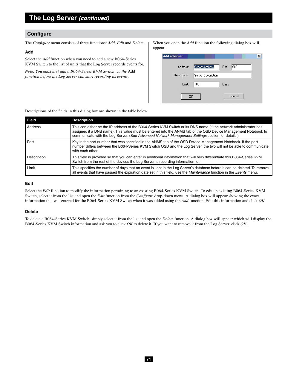 The log server, Continued) | Tripp Lite B064-032-04-IPG User Manual | Page 71 / 81