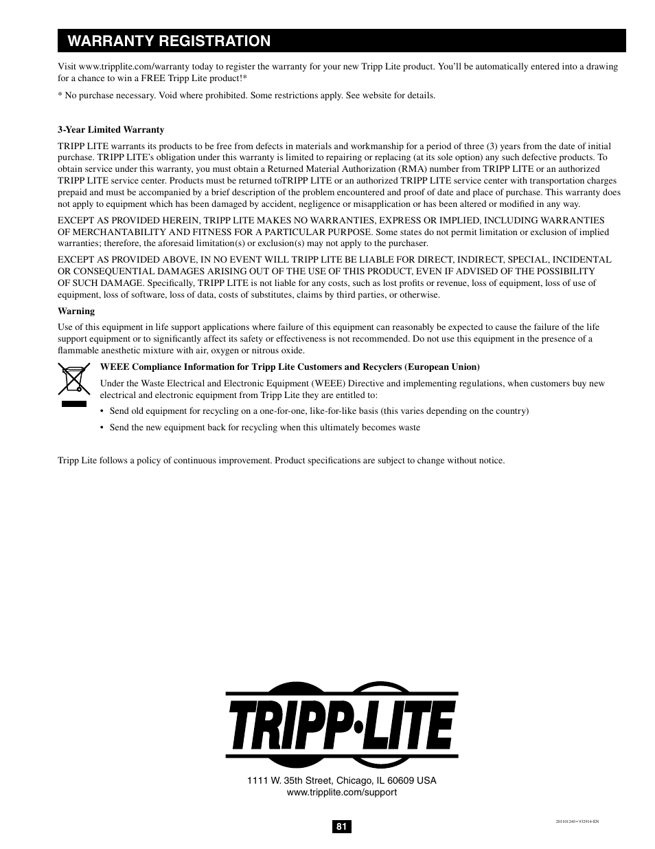 Warranty registration | Tripp Lite B064-032-04-IPG User Manual | Page 81 / 81
