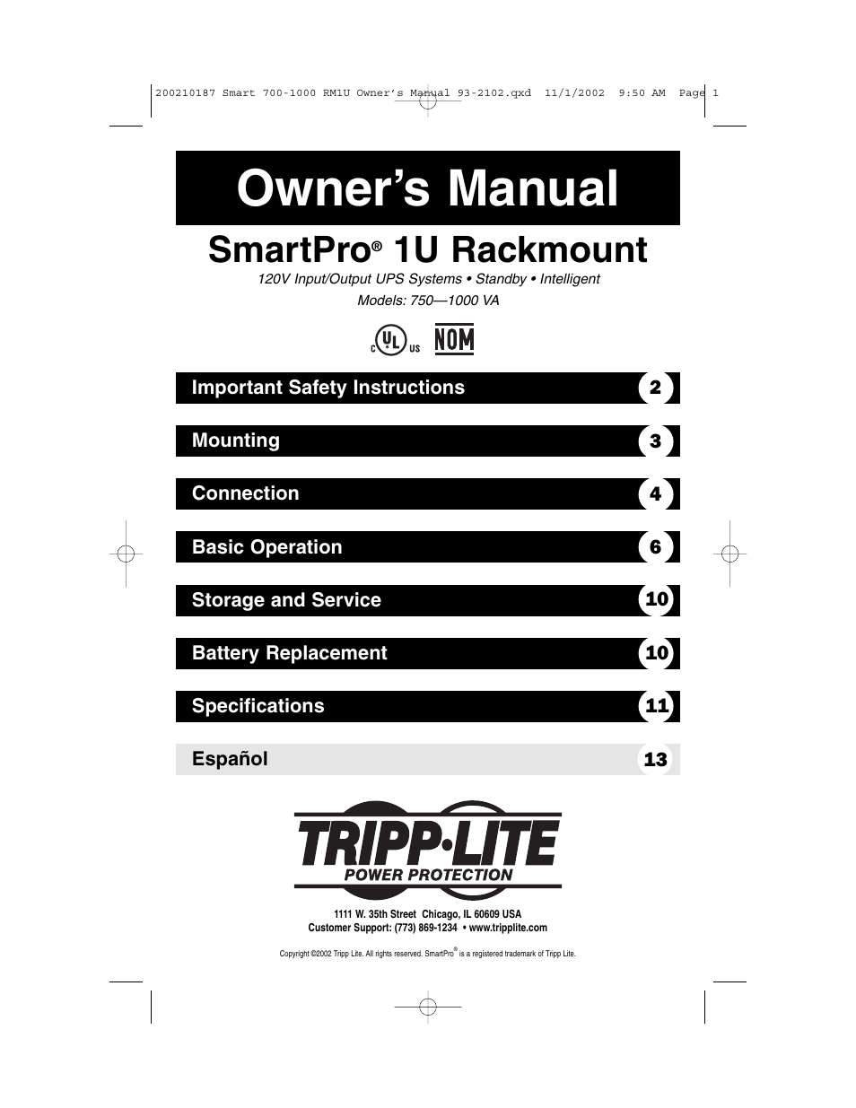 Tripp Lite 1000 VA User Manual | 24 pages