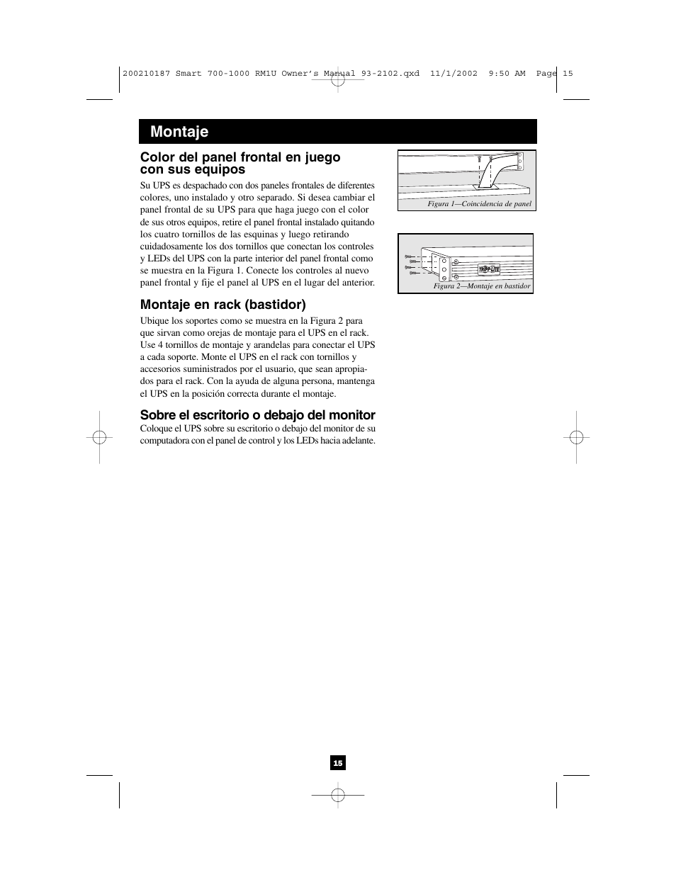 Montaje | Tripp Lite 1000 VA User Manual | Page 15 / 24