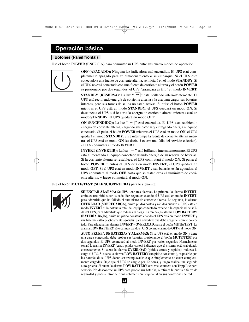 Operación básica | Tripp Lite 1000 VA User Manual | Page 18 / 24