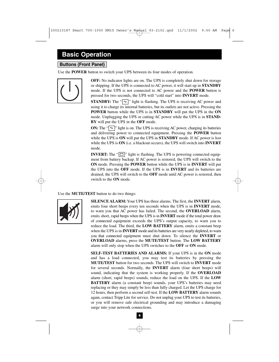 Basic operation | Tripp Lite 1000 VA User Manual | Page 6 / 24