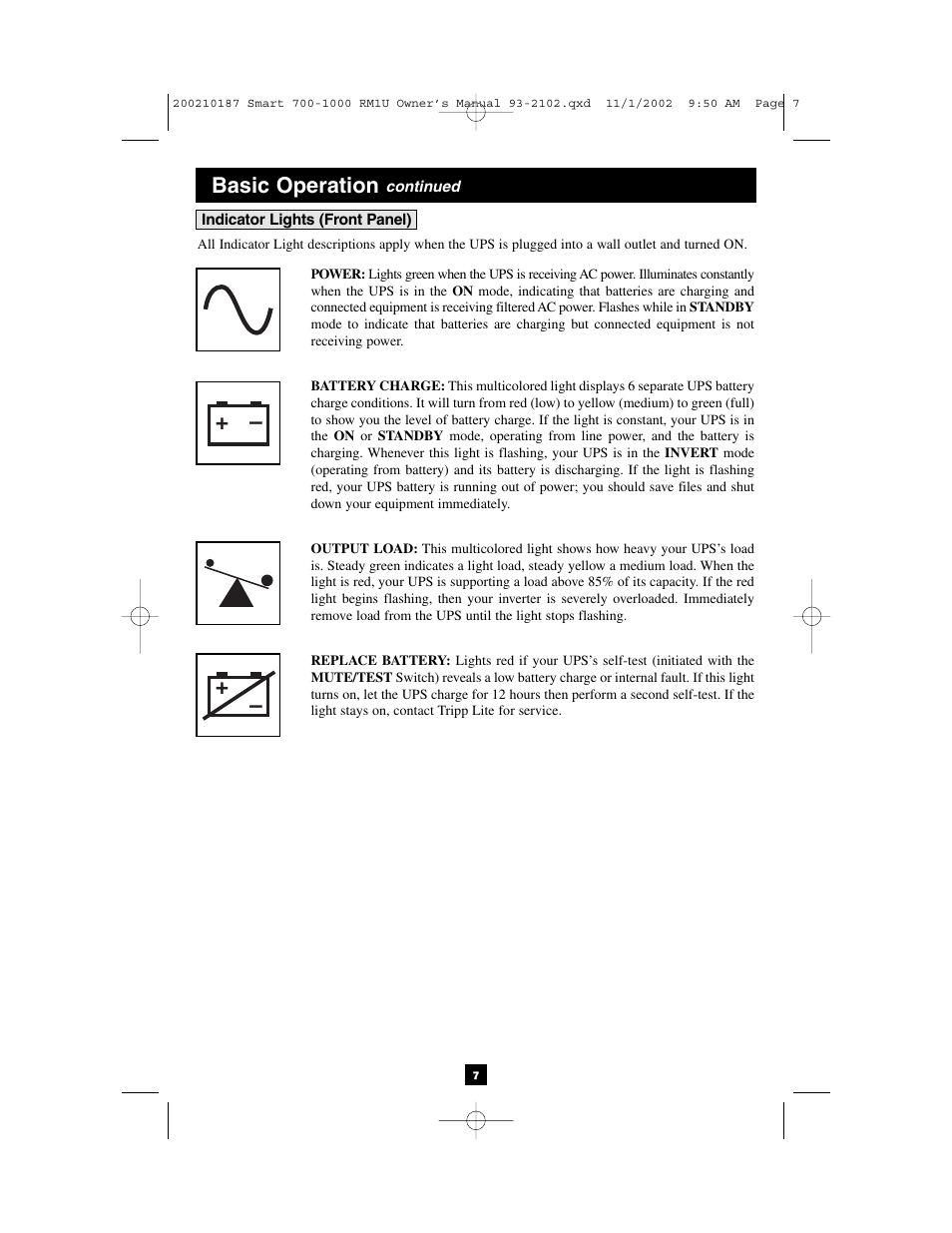 Basic operation | Tripp Lite 1000 VA User Manual | Page 7 / 24