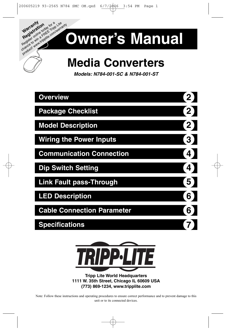 Tripp Lite Media Converters N784-001-SC User Manual | 8 pages