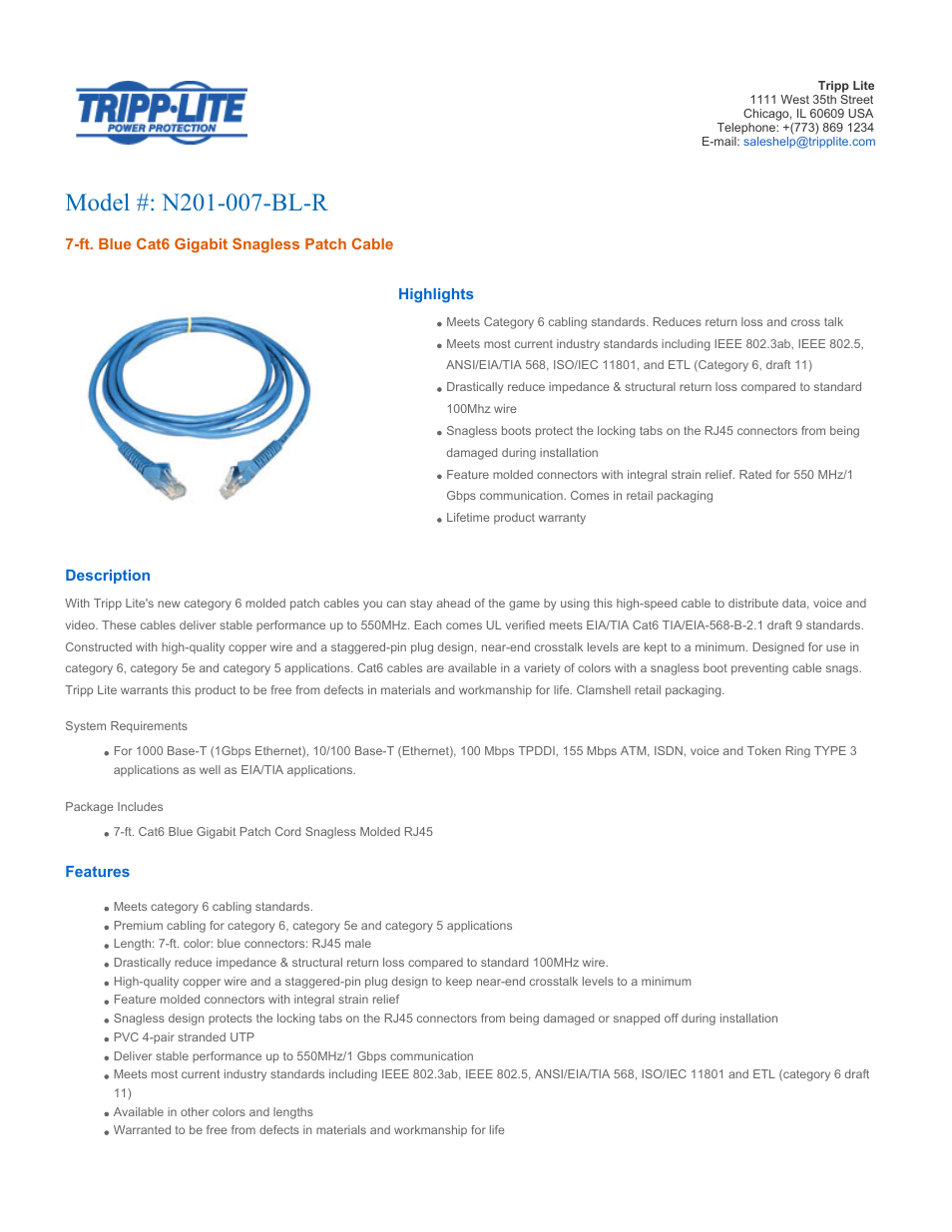 Tripp Lite N201-007-BL-R User Manual | 3 pages