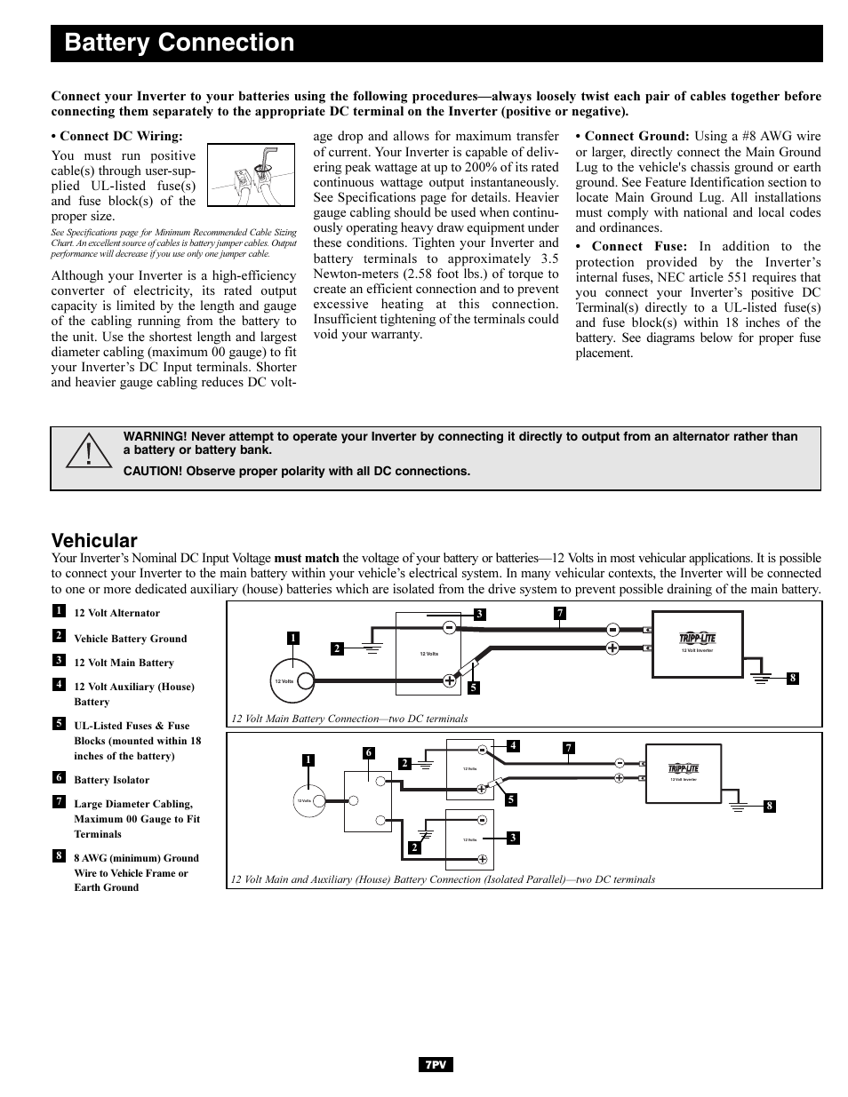 Battery connection, Vehicular | Tripp Lite Welding System User Manual | Page 7 / 8