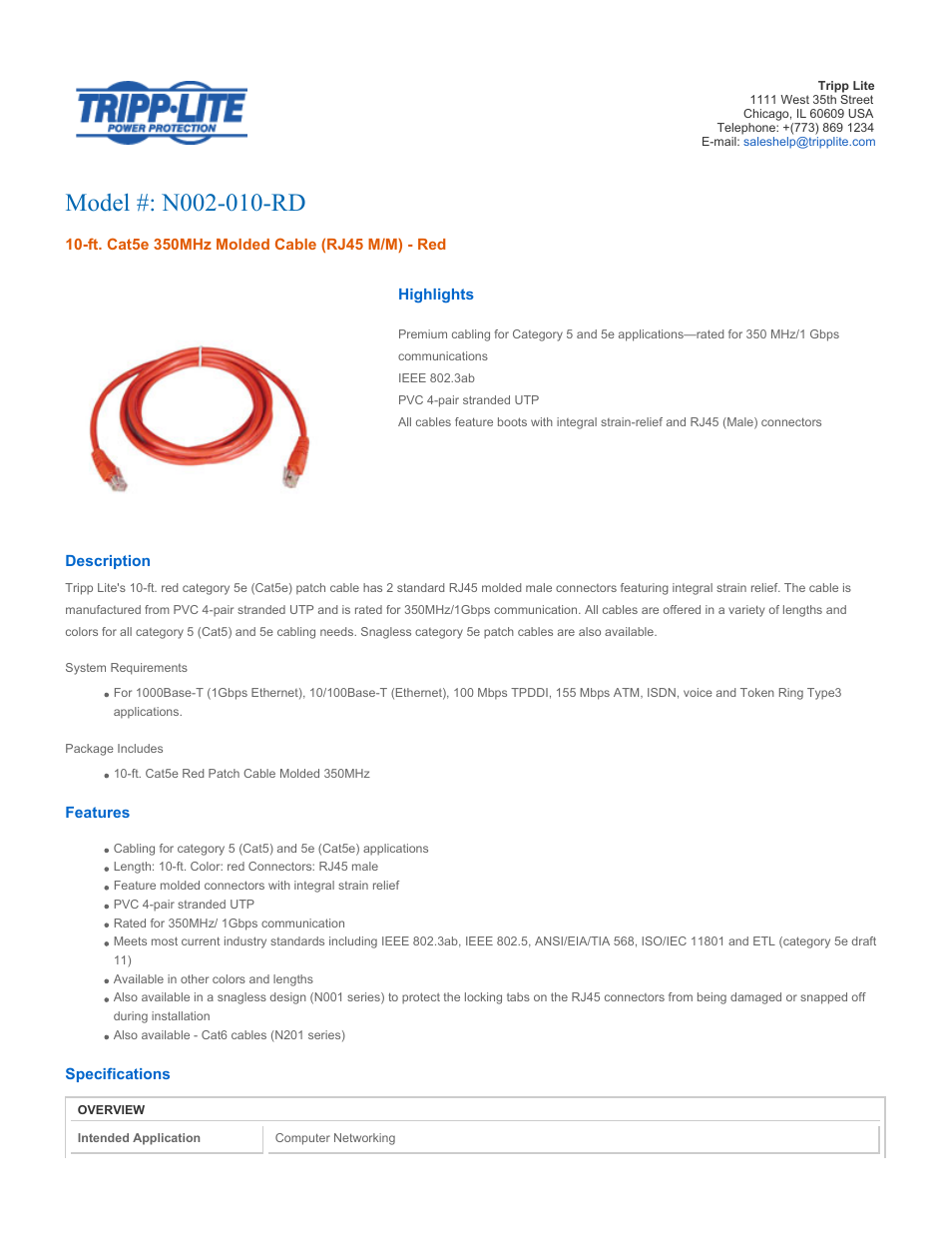 Tripp Lite N002-010-RD User Manual | 3 pages