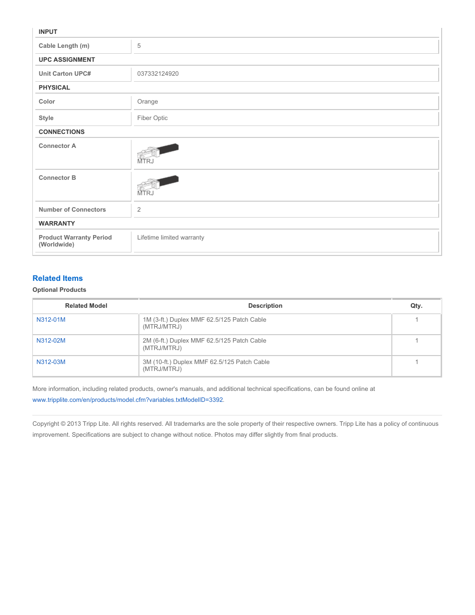Tripp Lite N312-05M User Manual | Page 2 / 2