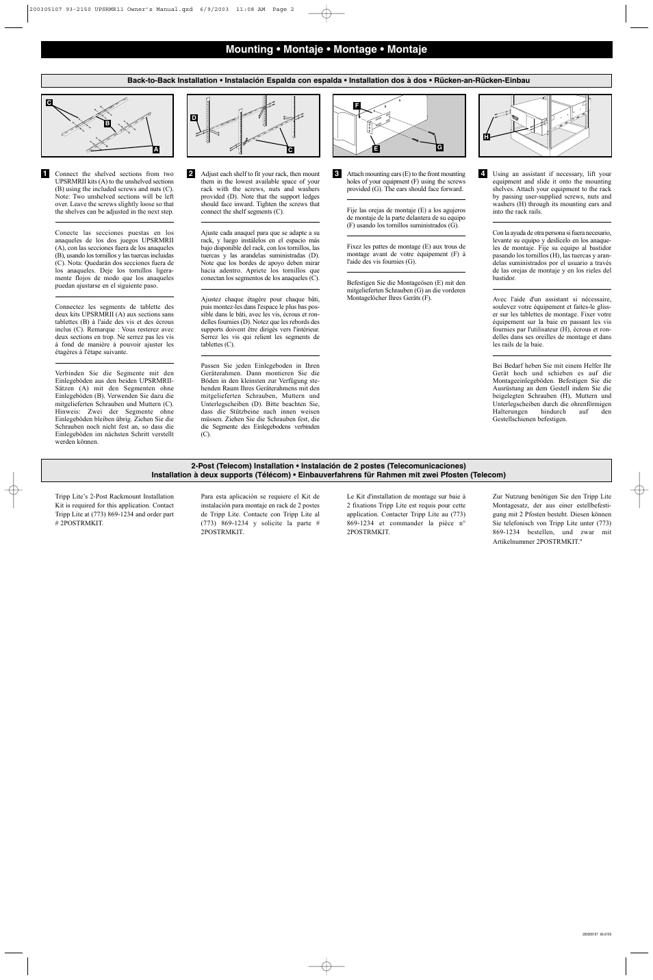 Mounting • montaje • montage • montaje | Tripp Lite UPSRMRII User Manual | Page 2 / 2